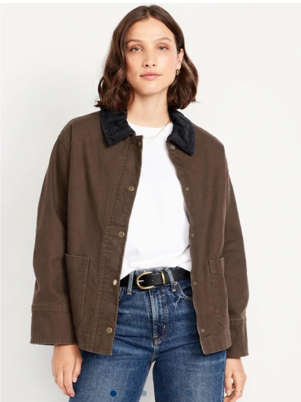 Old Navy Women's Brown Utility Jacket with Black Corduroy Collar